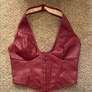 Red Halter Leather Crop Top